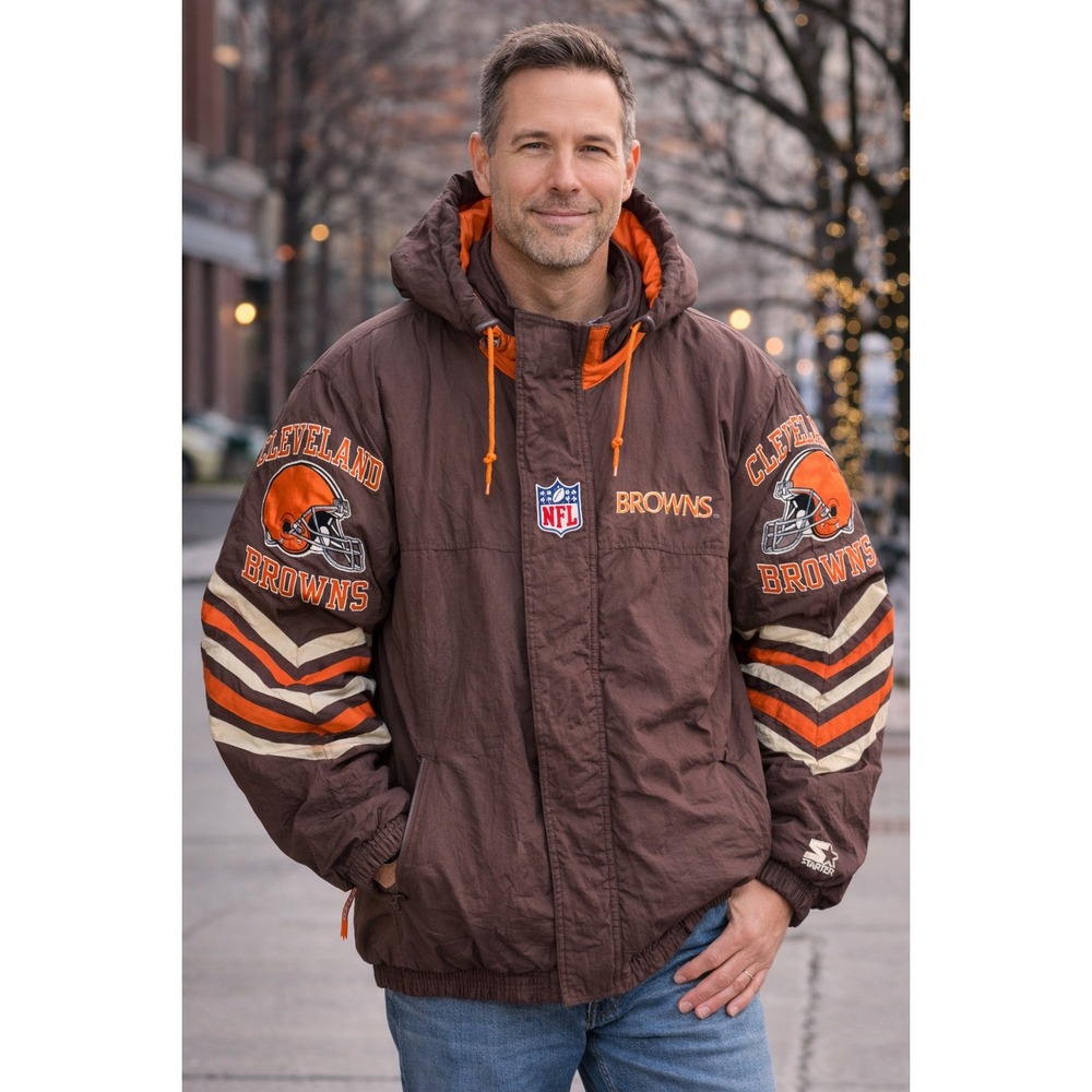 Vintage Cleveland Browns Starter Pro Line NFL‎ Puffer Jacket Hooded XL 90s